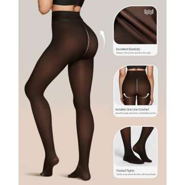 OEAK Womens Fleece Lined Tights Leggings Sheer Fake Translucent Tights Pantyhose Thermal High Waisted Footed Tights Warm Brown 220g S/M PLUS