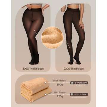 OEAK Womens Fleece Lined Tights Leggings Sheer Fake Translucent Tights Pantyhose Thermal High Waisted Footed Tights Warm Brown 220g S/M PLUS