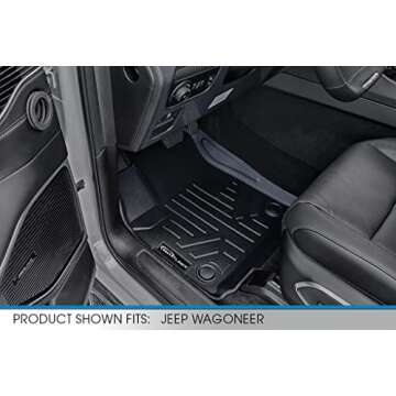SMARTLINER All Weather Custom Fit Black 3 Row & Cargo Liner Behind The 3rd Row Floor Mat Liner Set C...