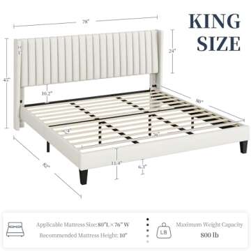 Yaheetech King Bed Frame Upholstered Platform Bed with Fabric Headboard, Wing Edge Design/Non-Slip a...