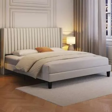 Sturdy King Upholstered Bed Frame with Easy Assembly