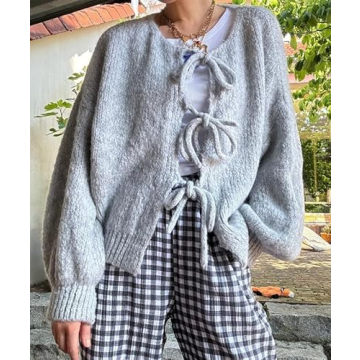 Women Tie Front Oversized Knitted Cardigan Y2k Style