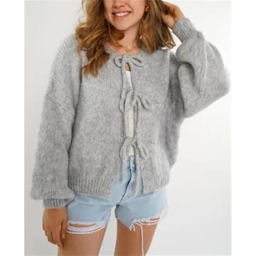 Women Tie Front Oversized Knitted Cardigan Y2k Style