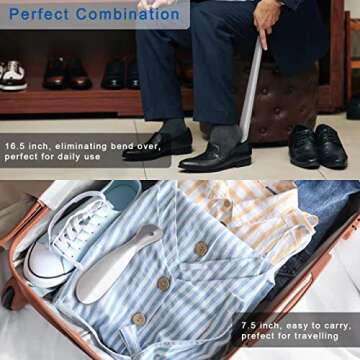 BOOMIBOO 2 Pcs Shoe Horn, 16.5 Inch Long Shoe Horn for Home Use, 7.5 Inch Shoe Horn for Travelling, Perfect Combination.