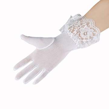 JISEN Women's Elegant Lace Wedding Gloves - White Ruffle