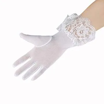 JISEN Women's Elegant Lace Wedding Gloves - White Ruffle