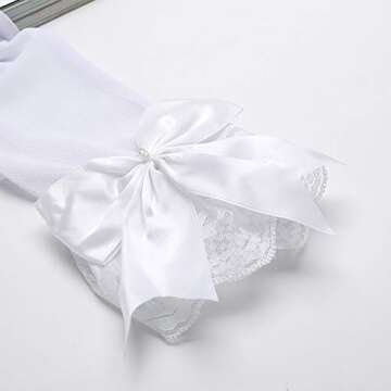 JISEN Women's Elegant Lace Wedding Gloves - White Ruffle