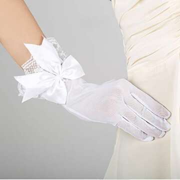 JISEN Women's Elegant Lace Wedding Gloves - White Ruffle