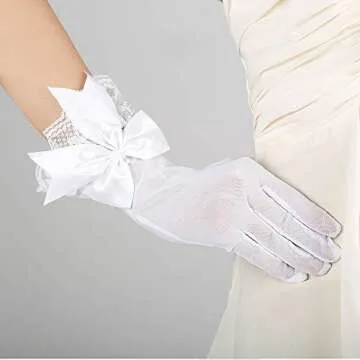 JISEN Women's Elegant Lace Wedding Gloves - White Ruffle
