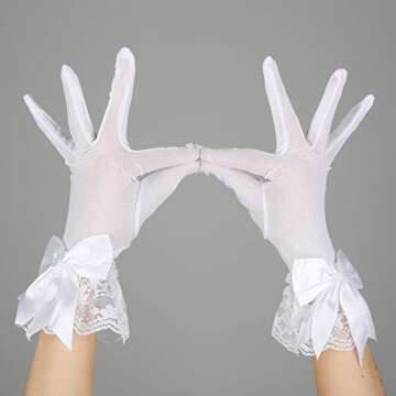 JISEN Women's Elegant Lace Wedding Gloves - White Ruffle