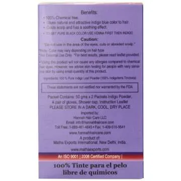 Hannah Natural 100% Pure Indigo Powder for Hair Dye, 100 Gram