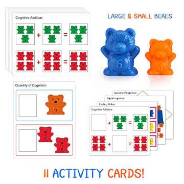 Bmag Counting Bears with Matching Sorting Cups,Number Color Recognition STEM Educational Toy for Toddler, Pre-School Learning Toy with 90 Bears,2 Tweezers,11 Activity Cards,1 Storage Box