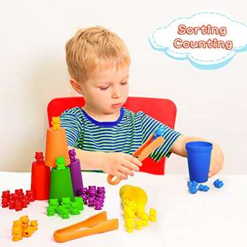 Bmag Counting Bears with Matching Sorting Cups,Number Color Recognition STEM Educational Toy for Toddler, Pre-School Learning Toy with 90 Bears,2 Tweezers,11 Activity Cards,1 Storage Box