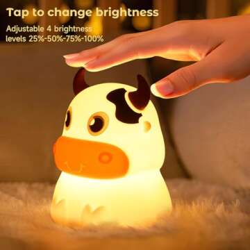 AVEKI Night Light for Kids, Portable Tap Control Rechargeable Nightlight Lamp, Color Changing, Silicone Cute Muti Color Cow Night Lamp Bedroom Decor for Infant or Toddler (Cows-USB)
