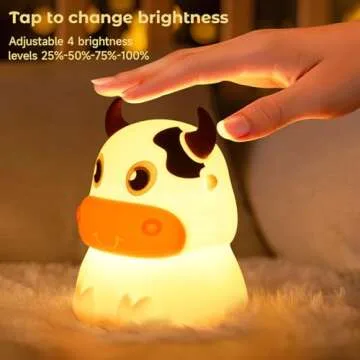 AVEKI Night Light for Kids, Portable Tap Control Rechargeable Nightlight Lamp, Color Changing, Silicone Cute Muti Color Cow Night Lamp Bedroom Decor for Infant or Toddler (Cows-USB)
