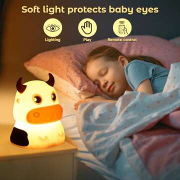 AVEKI Night Light for Kids, Portable Tap Control Rechargeable Nightlight Lamp, Color Changing, Silicone Cute Muti Color Cow Night Lamp Bedroom Decor for Infant or Toddler (Cows-USB)