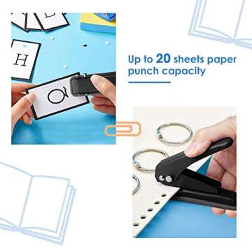 Single Hole Punch 1 Hole Puncher Heavy Duty Paper Hole Punch, 20 Sheet Punch Capacity, Whole Puncher Hand Craft Hole Puncher for Paper, Chipboard, Index Cards, Card Stock and Art Project, Black