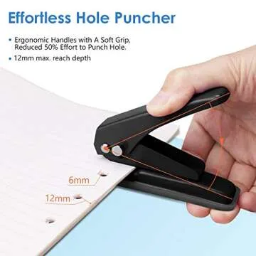 Single Hole Punch 1 Hole Puncher Heavy Duty Paper Hole Punch, 20 Sheet Punch Capacity, Whole Puncher Hand Craft Hole Puncher for Paper, Chipboard, Index Cards, Card Stock and Art Project, Black