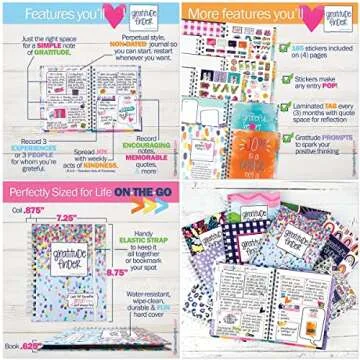 Denise Albright Gratitude Finder® 52 Week Non-Dated Journal for Women, Teens & Girls with 165 Hand-Illustrated Stickers (Rain-Boho)