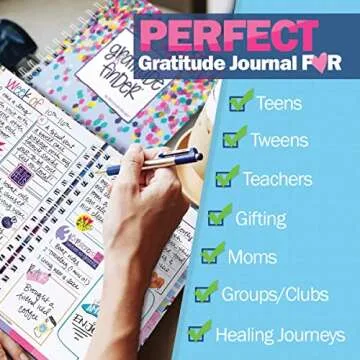 Denise Albright Gratitude Finder® 52 Week Non-Dated Journal for Women, Teens & Girls with 165 Hand-Illustrated Stickers (Rain-Boho)