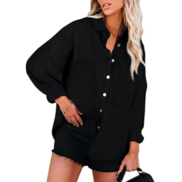 Happy Sailed Plus Size Denim Jacket for Women Casual Long Sleeve Button Down Jean Jacket Boyfriend S...