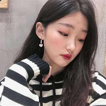 MALOYANVE Love Heart Long Tassel Dangle Earrings for Women Sweet Dainty Cute Pearl 925 Silver Needle...