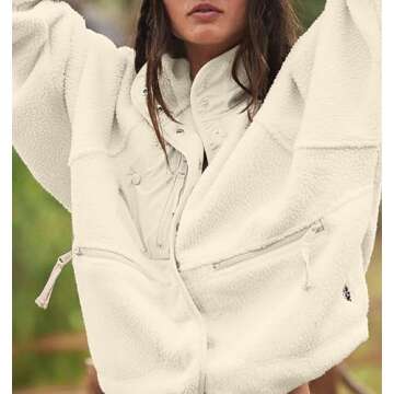 Bnigung Womens Fuzzy Fleece Sherpa Jacket Lightweight Casual Coat Long Sleeve Winter Warm Outwear with Pockets(Beige,S)