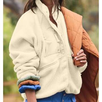 Bnigung Womens Fuzzy Fleece Sherpa Jacket Lightweight Casual Coat Long Sleeve Winter Warm Outwear with Pockets(Beige,S)