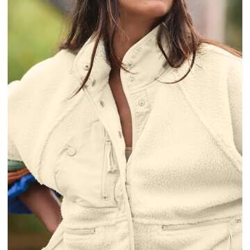 Bnigung Womens Fuzzy Fleece Sherpa Jacket Lightweight Casual Coat Long Sleeve Winter Warm Outwear with Pockets(Beige,S)