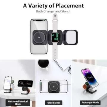 KU XIU Fast Wireless Charger, Magnetic Foldable 3 in 1 Charging Station for iPhone 16/15/14/13/12/Pro/Plus/Pro Max, 5W Portable Charger for Apple Watch10/9/8/7/6/5/4/3/SE, for Airpods3/2/Pro-Black