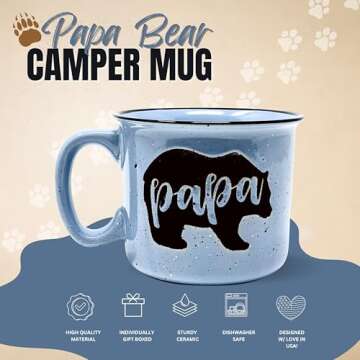 Papa Bear 15oz Coffee Mug for Dad, Father, Grandpa, Husband - Unique Fun Gifts for Men, Grandads, Gr...