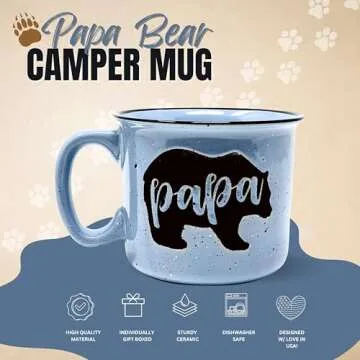 Papa Bear 15oz Coffee Mug for Dad, Father, Grandpa, Husband - Unique Fun Gifts for Men, Grandads, Gr...