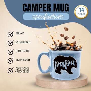 Papa Bear 15oz Coffee Mug for Dad, Father, Grandpa, Husband - Unique Fun Gifts for Men, Grandads, Grandfather, Grandad, Pop Gifts from Grandkids for Father's Day, Christmas, Birthday Presents