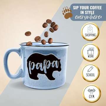 Papa Bear 15oz Coffee Mug for Dad, Father, Grandpa, Husband - Unique Fun Gifts for Men, Grandads, Grandfather, Grandad, Pop Gifts from Grandkids for Father's Day, Christmas, Birthday Presents