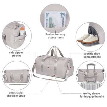 MABROUC Duffle Bag For Women, Sports Duffel Bag for Gym with Wet Pocket & Shoe Compartment, Overnigh...