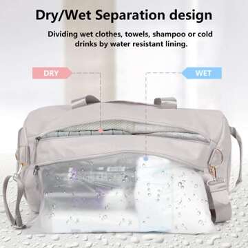 MABROUC Duffle Bag For Women, Sports Duffel Bag for Gym with Wet Pocket & Shoe Compartment, Overnight Weekender Travel Bag(lightgrey)