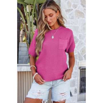 Dokotoo Womens Lightweight Short Sleeve Pullover Sweater