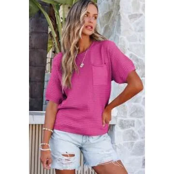 Dokotoo Womens Lightweight Short Sleeve Pullover Sweater