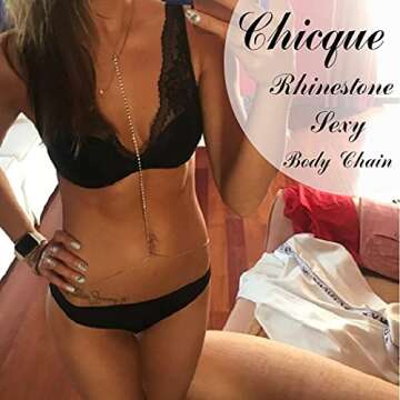 Blindery Sexy Body Chains Gold Rhinestone Belly Chain Beach Bikini Body Jewelry Necklace Party for Women