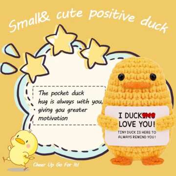 Valentines Day Gifts for Her Him Inspirational Crochet Positive Duck Anniversary Birthday Gifts for Women Cute Handmade Knitted Duck Toy with Positive Card Cheering I Love You Gift for Her Girlfriend