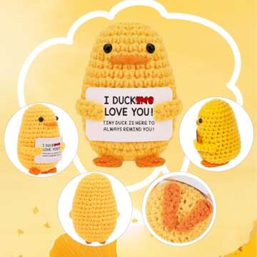 Valentines Day Gifts for Her Him Inspirational Crochet Positive Duck Anniversary Birthday Gifts for Women Cute Handmade Knitted Duck Toy with Positive Card Cheering I Love You Gift for Her Girlfriend