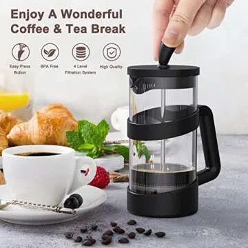 RAINBEAN Mini French Press Coffee Maker 12 oz, Heat Cold Coffee Brewer Camping Coffee Press Pot, Sma...