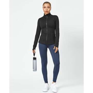 QUEENIEKE Women Athletic Jackets Cottony-Soft Full Zip Slim Fit Workout Running Jacket with Pockets(L,Black)