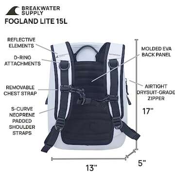 Breakwater Supply™ Fogland Lite Small Waterproof Submersible Backpack with Laptop Sleeve & Airtight Zippers for Outdoors, Surfing, Kayaking, Hiking, Cycling, Unisex TPU Dry Bag (Fog White, 15L)