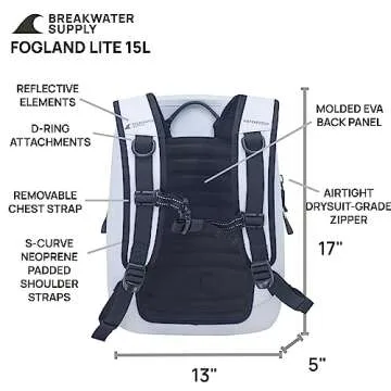 Breakwater Supply™ Fogland Lite Small Waterproof Submersible Backpack with Laptop Sleeve & Airtight Zippers for Outdoors, Surfing, Kayaking, Hiking, Cycling, Unisex TPU Dry Bag (Fog White, 15L)