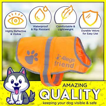 4LegsFriend Reflective Dog Vest. Hi-Visibility, Blaze Orange Oxford 300D Waterproof Dog Vest Helps P...