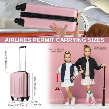 Kono Carry on Suitcase 19 Inch Hardside Carry on Luggage Small Suitcase with Spinner Wheels Lightweight Rolling Cabin Suitcase for Airplanes Travel(Pink)