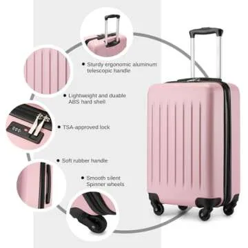 Kono Carry on Suitcase 19 Inch Hardside Carry on Luggage Small Suitcase with Spinner Wheels Lightweight Rolling Cabin Suitcase for Airplanes Travel(Pink)