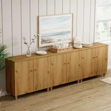 WAMPAT Sideboards Buffet Cabinet, 106" Wide Wooden Credenza Storage Cabinet with 6 Doors, 3-in-1 Modern Kitchen Coffee Bar Cabinet with 9 Compartments for Living Room, Hallway, Oak Brown