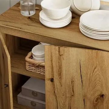 WAMPAT Sideboards Buffet Cabinet, 106" Wide Wooden Credenza Storage Cabinet with 6 Doors, 3-in-1 Modern Kitchen Coffee Bar Cabinet with 9 Compartments for Living Room, Hallway, Oak Brown